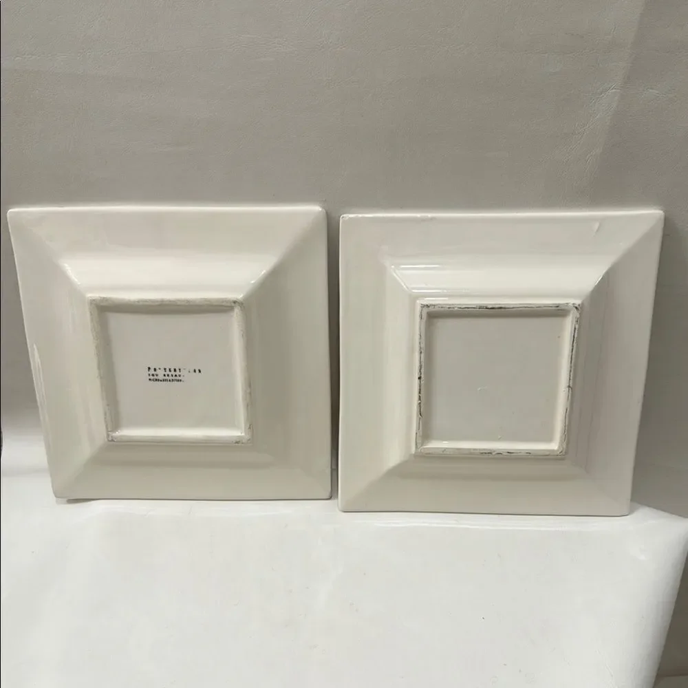 Pottery Barn White 9 1/4 Square Saucers Dinnerware Set Of 2 Heavy Durable